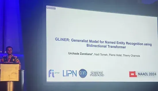 Présentation de recherche GLiNER sur la reconnaissance d’entités nommées à NAACL 2024